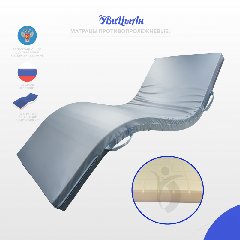 Матрац противопролежневый "полиуретановый вязкоэластичный формовой" ТК12 (размер в описании)